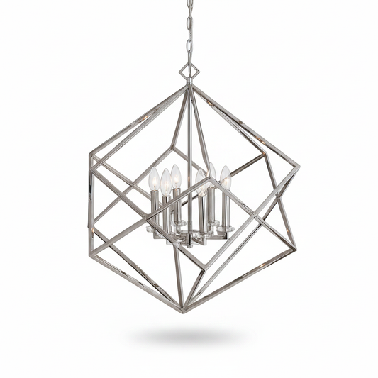 Euclid 6 Light Nickel Cube Crystal Pendant
